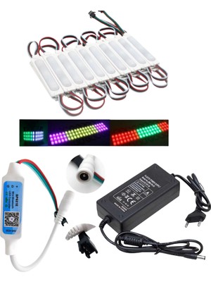 Powerr Led Aydınlatma 20 Adet 12V 3 Watt Argb Pixel Cob Modül SP621 Bluetooth Cep Telefonundan Kumandalı 5A Plastik Adaptörlü Set