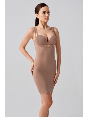 C&city Lazer Kesim Göğsü Açık Elbise Korse C19220 Cappucino