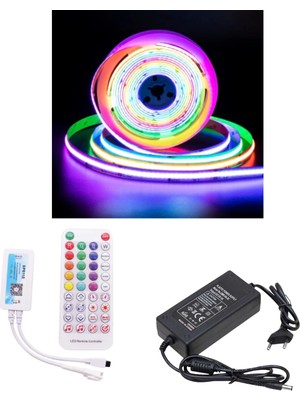 Powerr Led Aydınlatma 10 Metre 12 Volt 12 mm Iç Mekan 432 Ledli Argb Pixel Cob LED SP611E Bluetoothlu Sese Duyarlı Çift Çıkış Kumanda 8A Plastik Trafo Set