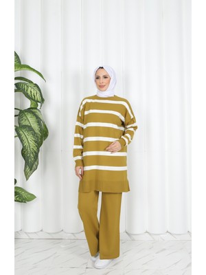 Nisum Moda Çizgili Triko Pantolonlu Takım