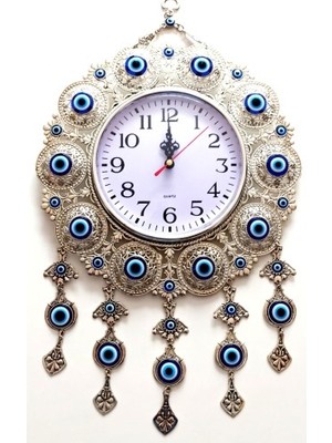 Aykn Nazar Boncuklu Gümüş Kaplama Solmaz Kararmaz Duvar Saati (485O0)