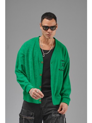 Düğmeli Nakış Detaylı Oversize Kalıp Erkek Hırka