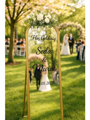 "kişiye Özel Düğün Karşılama Ayna Yazısı – Hoş Geldiniz – Gelin Damat Isim ve Tarihli Dekor"