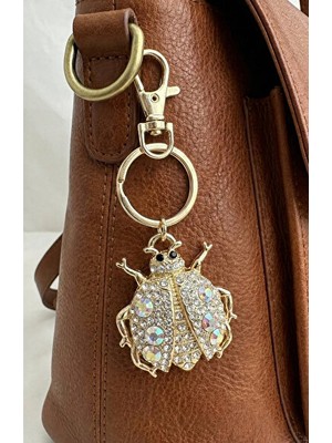  altın sarısı uğur böceği figürlü çanta aksesuarı anahtarlık