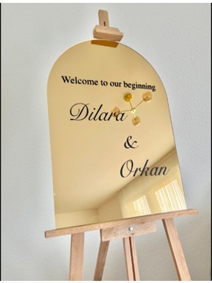Düğün & Nişan Gold Pleksi Aynalı Karşılama Panosu 70X50 cm