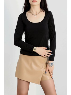 End Black Store U Yaka Kaşkorse Bluz Siyah A132