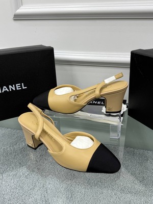 Chanel Kadın Topuklu Ayakkabı Siyah Camel Özel ve Modern Stil