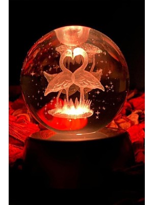 UltraNova Işıklı Flamingo Temalı Şık Cam Küre, Doğal Ahşap Detaylı Dekoratif Ürün