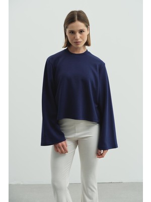 C&city Oversize Basic Kısa Sweatshirt 981 Sax