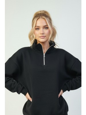 Uncia Outdoors Yarım Fermuarlı Kadın Oversize Sweatshirt Rahat Kalıp Günlük Kullanım