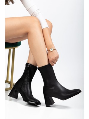 Zerenyus ZRİN-033 Premium Siyah Streç Topuklu Fermuarlı Kadın Bot