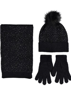 Bipamuk Juliette Hiver Tasarım Kadın Örgü Atkı Ponponlu Bere ve Eldiven Yumuşak Esnek Kalın