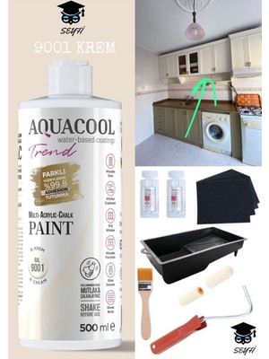 Aquacool Kendiliğinden Vernikli Çelik Ahşap Kapı Beyaz Eşya Mutfak Dolabı Fayans Petek Metal Boya 500 ml Set