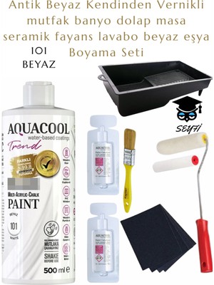 Aquacool kendiliğinden vernikli çelik ahşap kapı beyaz eşya mutfak dolabı fayans petek metal boya 500 ml set - Renk: Çok Renkli, Olcu: 1