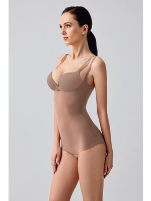 C&city Lazer Kesim Göğsü Açık Slip Korse C19240 Cappucino