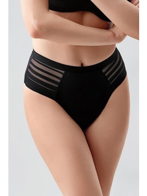 C&city Tül Detaylı Yüksek Bel Külot C19303 Siyah