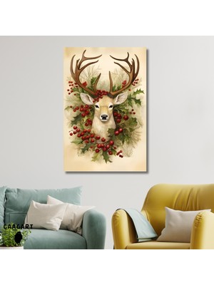 Gaagart Tekli Dikey Kanvas Tablo Yılbaşı Hediyesi Kokina ve Geyik