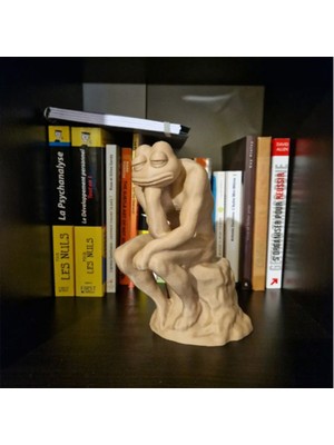Beyaz Renk Düşünen Kurbağa Biblo Heykel Dekoratif Obje 14 cm 3D Pla Baskı Plastik