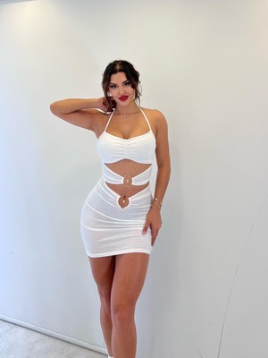 Pink Life Beyaz Lame Askılı Toka Detaylı Mini Etekli Takım