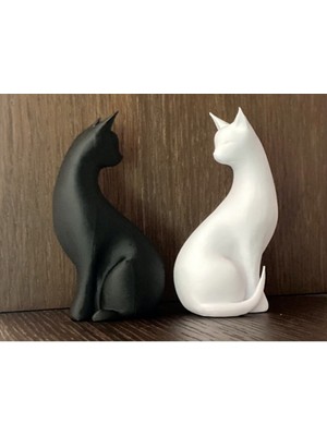 Siyah Beyaz Ikili Kedi Biblo Heykel Dekoratif Obje 10CM 3D Pla Baskı Plastik