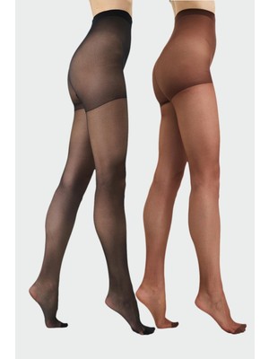 C&city Ince Büyük Beden 15 Denye 2'li Külotlu Çorap Kestane/siyah