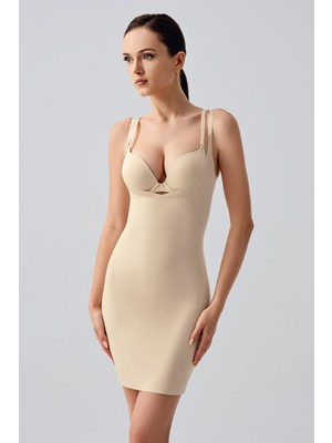 C&city Lazer Kesim Göğsü Açık Elbise Korse C19220 Ten