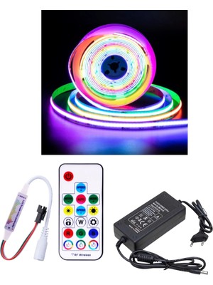 Powerr Led Aydınlatma 5 Metre 12V 12MM Iç Mekan 720 Pixel Cob Ledli 17 Tuşlu Sese ve Müziğe Duyarlı Rf Kumandalı 5A Plastik Adaptörlü Set