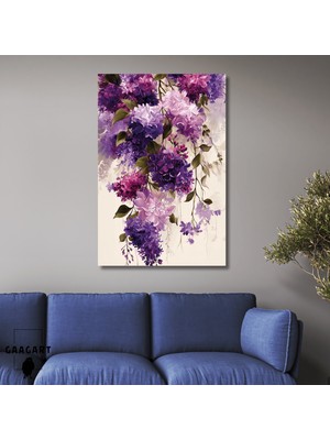 Gaagart Tekli Dikey Kanvas Tablo Sanatsal Mor Pembe Leylaklar