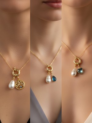 NKT Collection Turkuaz Kalp Turkuaz Damla Zümrüt Yeşili Yıldız İncili Kolye