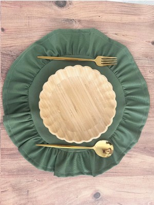 Nurgita Home Yeşil Duck Keten Fırfırlı Supla & Amerikan Servisi Çeyiz Seti 6 Adet ( Leke Tutmaz )