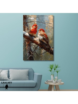 Gaagart Tekli Dikey Kanvas Tablo Ağaç Dalında Aşık Serçeler