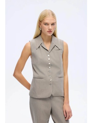 Quzu Kuşaklı Düğmeli Gri Kadın Yelek YLK01099