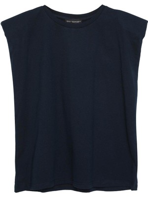 Quzu Vatkalı Basic Lacivert Kadın Kolsuz T-Shirt 18802