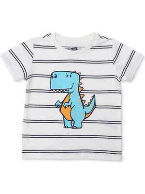 Hellobaby Hellobaby Erkek Bebek Tshirt Dinozor Baskılı Bisiklet Yaka Kısa Kol