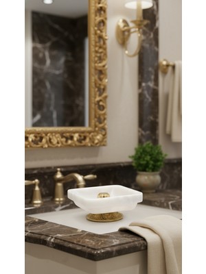 Montdekor El Yapımı Mermer Taşlı Bronz Desenli Kase