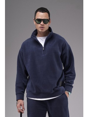 Oversize Kalıp Yakası Fermuarlı Polar Alt Üst Takım