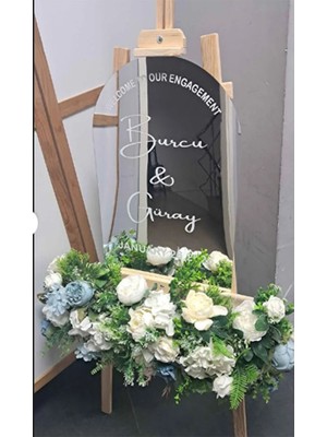 Düğün & Nişan Gümüş Pleksi Aynalı Karşılama Panosu 70X50 cm