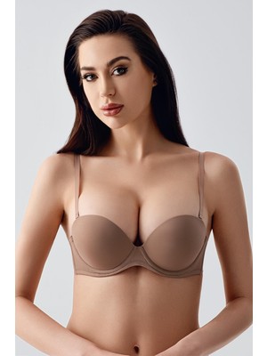 C&city Double Push-Up Dolgulu Straplez Sütyen C17040 Capucino