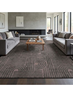 Carpettex Antrasit Modern Geometrik Desenli Dijital Baskılı Kaymaz Tabanlı Yıkanabilir Halı