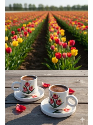 Bilge Seramik43 2’li Takım Tomurcuk Desenli El Yapımı Kazan Seramik Kahve Fincanı, Kahve Fincanı, Hand Made