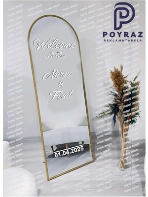 Beyaz Düğün Nişan Söz Kına Doğum Günü Ayna Yazısı 40CM Organizasyon Sticker