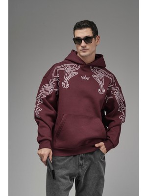 Nakış Detaylı Oversize Kalıp Kapüşonlu Sweatshirt