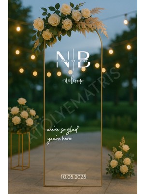 Düğün Nişan Söz Kına Ayna Yazısı 40 cm Kişiselleştirilebilir Organizasyon Beyaz Sticker - Başharfler