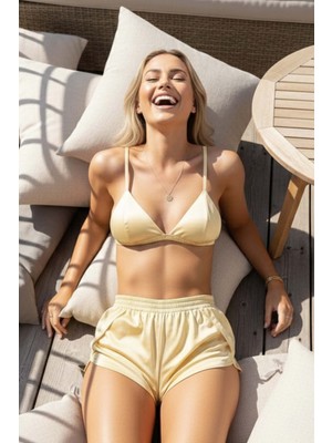 Merry See Saten Sütyen Şort Takım