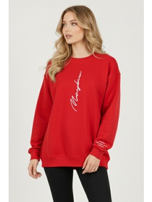 Uncia Outdoors Kırmızı Bisiklet Yaka Sweatshirt Günlük Kullanım İçin Oversize Tasarım