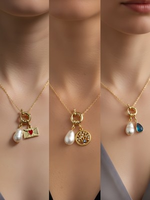 NKT Collection Turkuaz Damla Hayat Ağacı Kalpli Zarf Incili Kolye