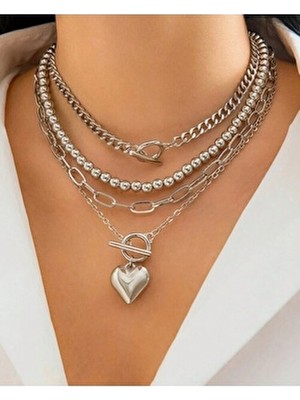 Monalisa Toka Kadın Kombin Gümüş Kaplama Gemici Kilit 4’lü Kolye Seti