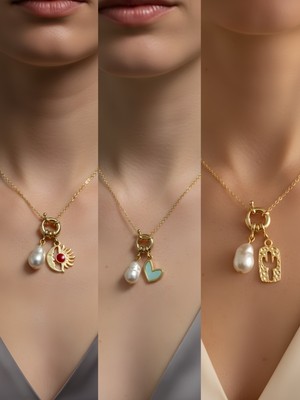 NKT Collection Kaktüs Ay Güneş Kupa As Incili Kolye