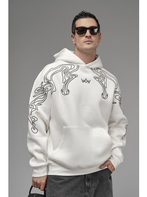 Nakış Detaylı Oversize Kalıp Kapüşonlu Sweatshirt
