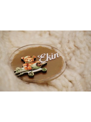 Ayı ve Uçak Figürlü Pleksi Yenidoğan Doğum Günü Magnet (10 Adet)